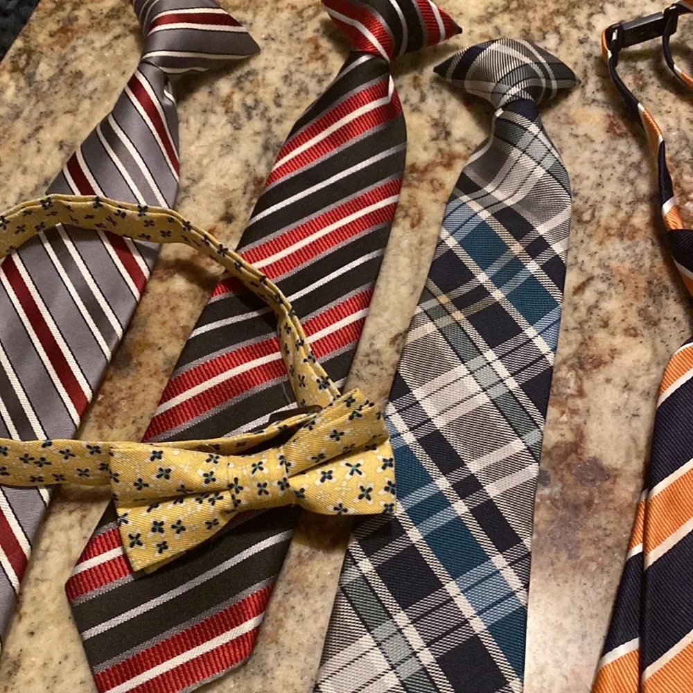Lot/bundle different size clip ties, bow tie, and one snap tie